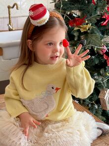 DAZY Baby Girl Cute Applique Embroidery Fashion Long Sleeve Sweater - Light Yellow - View 5