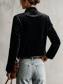 LUMIGAL Women's Double-Breasted Metal Button Design Long Sleeve Casual Napoleon Winter Coat - Black - View 2