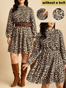 Nubod Fashionable Autumn/Winter French Vintage Elegant Commuter Waist-Cinching Ruffle Hem Ditsy Ditsy Floral Doll Dress Fall - Brown - View 1