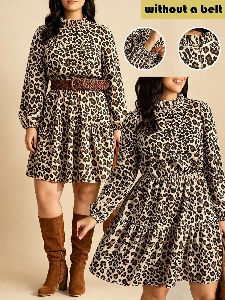 Nubod Fashionable Autumn/Winter French Vintage Elegant Commuter Waist-Cinching Ruffle Hem Ditsy Ditsy Floral Doll Dress Fall - Brown - View 1