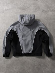 PAVTROS Men's Letter Print Colorblock Raglan Sleeve Zip-Up Hooded Jacket - Multicolor - View 2