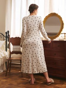 Côtesoire Plus Size Women's French Romantic Ditsy Floral Long Sleeve A-Line Maxi Nightgown - Apricot - View 2