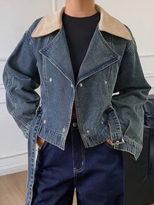 DAZY Women's Short Washed Vintage Loose Denim Jacket And Outerwear - Medium Wash - View 3