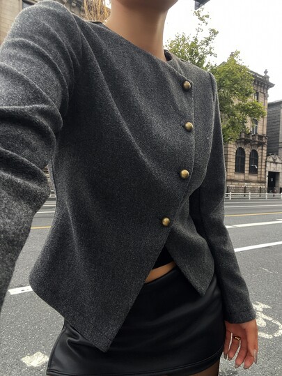 DAZY Elegancki damski płaszcz w stylu street z guzikami i długim rękawem