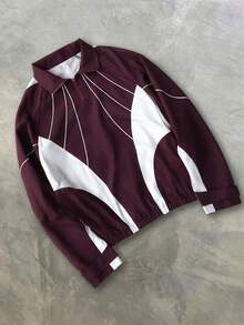 Manfinity Hypemode Men's Colorblock Long Sleeve Half-Zip Loose Casual Streetwear Jacket Vacation Sports White And Burgundy Fall - Multicolor - View 3