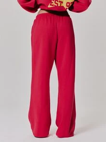 MUSERA Elasticated Waist Graphic Printed Loose Fit Cuffed Jogger Cute Daily Vintage Y2K Back To School Primary - Red - View 4