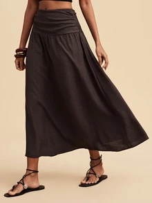 Travachic Women's Solid Color High Waist Pleated Casual Skirt - Coffee Brown - View 7