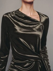 MOTF PREMIUM Combined Structure Strappy Long Sleeve Velvet Top, Autumn/Winter - Coffee Brown - View 4