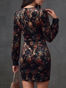 LUMIGAL Winter Women's Knitted Printed Autumn Mid-Length Dress - Black - View 2
