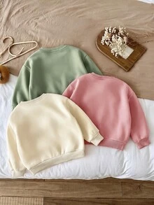 SHEIN 女童 3件組 針織純色圓領寬鬆休閒秋冬衛衣套裝 - 彩色 - 查看 2