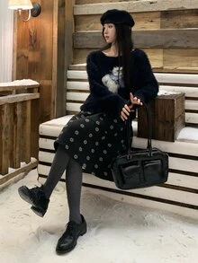 DAZY Women's All-Over Print Casual Versatile Daily Wear Skirt - Black - View 4