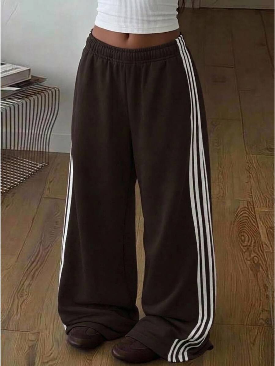 Tween Girl Colorblock Elastic Waist Casual Daily Sweatpants,Autumn/Winter,Fall,Fall Clothes,Long Sleeve Tops,Christmas/Halloween - Coffee Brown - View 1