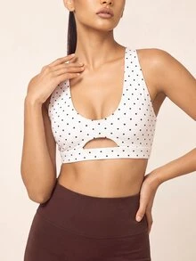 SHEIN BAE Women's Polka Dot Hollow Out Casual Daily Wear Sports Top - White - View 7