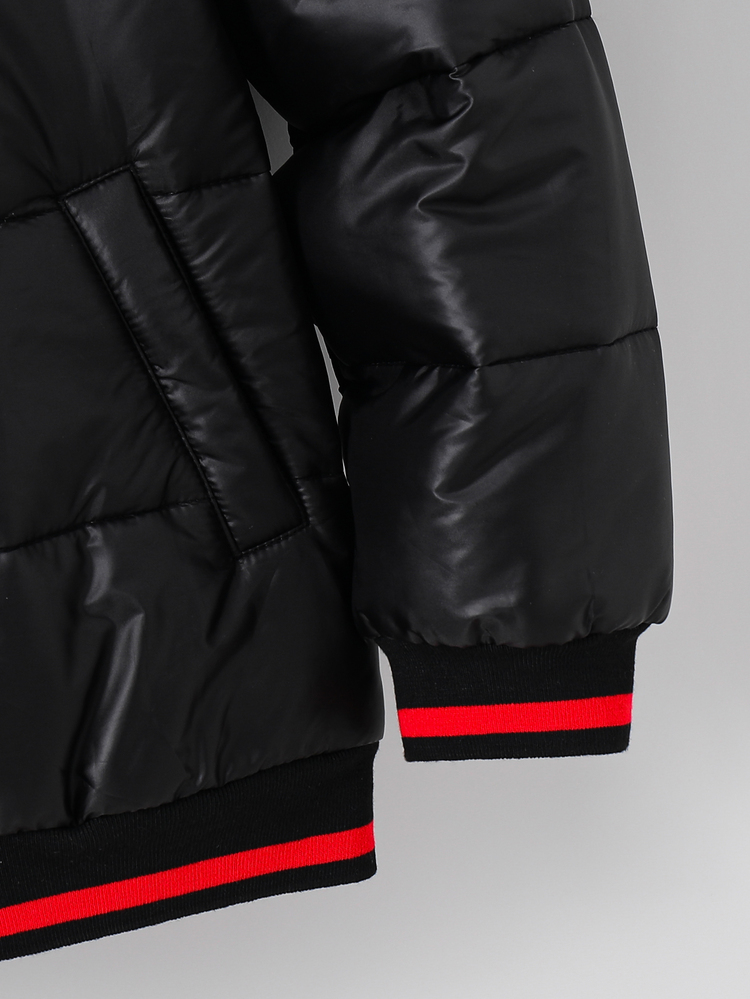 SHEIN Jaket Anak Laki-laki Remaja/Musim Gugur/Musim Dingin Berkerudung Tebal Berlapisan Termal Warna Hitam, Mantel Musim Dingin, Mantel Parka, Mantel Berbantalan, Mantel Berlapisan - MultiWarna - View 4
