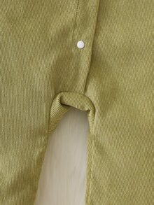 Souflis Souflis 新生兒中性嬰兒連身衣，秋冬款，前開扣，長袖，可愛條紋刺繡字母設計 - 綠色 - 查看 5
