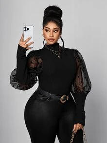 Maweii Plus Size Black Fashion Casual Slim Fit Elegant Long Sleeve T-Shirt - Black - View 2