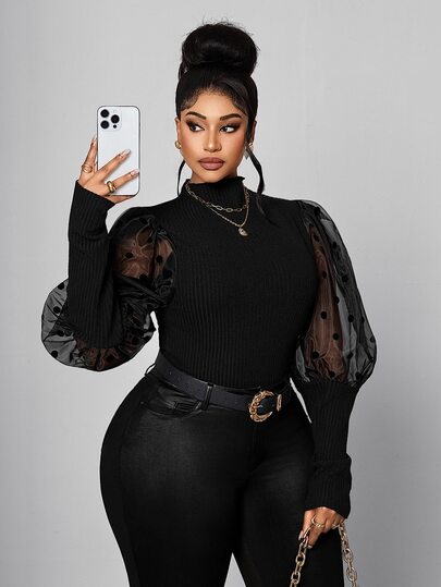 Maweii Plus Size Black Fashion Casual Slim Fit Elegant Long Sleeve T-Shirt