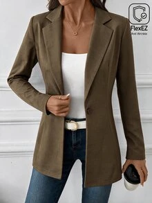 SHEIN Clasi 女款休閒通勤純色抗皺商務工作西裝外套，秋季風格 - 棕色 - 查看 9