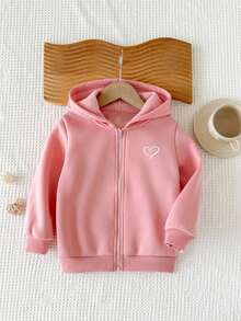 SHEIN Young Girl Young Girls Casual Versatile Comfortable Butterfly Print Hooded Zip-Up Knit Jacket - Pink - View 1