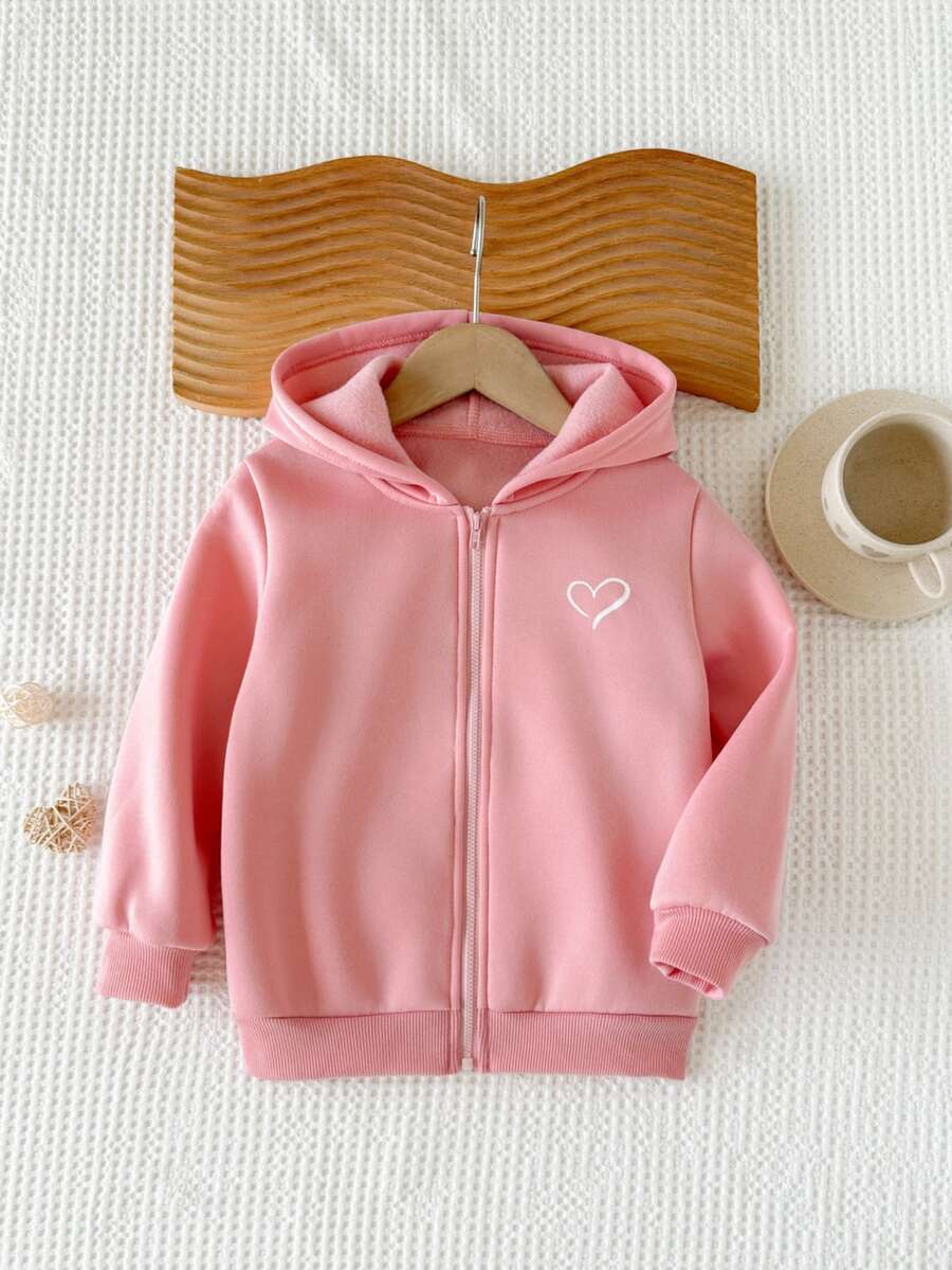 SHEIN Young Girl Young Girls Casual Versatile Comfortable Butterfly Print Hooded Zip-Up Knit Jacket - Pink - View 1
