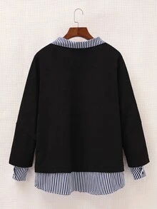 Solflare 秋冬休閒百搭拼接條紋 2 合 1 大尺碼女款運動衫 - 彩色 - 查看 2