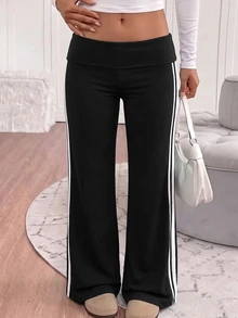 Tween Girls Streetwear Cool Tween Girl Versatile Vintage Y2K Flared Long Pants Green Striped Pattern - White - View 5