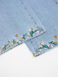 GlowEve 女款夏季花卉刺繡牛仔褲 - 淺色水洗藍 - 查看 8
