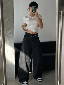 DAZY 女款休閒百搭日常穿著牛仔褲 - 黑色 - 查看 2