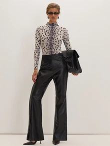 MUSEYN Black PU Overlay Pants Versatile Everyday Date Night Chic New Season Fall - Black - View 1