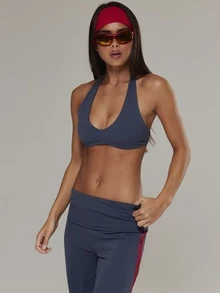 Musera Sport Scoop V Neck Seamless Style Halterneck Coord Sports Bra Active Outdoors Workout Gym Terra Peak - Dusty Blue - View 2