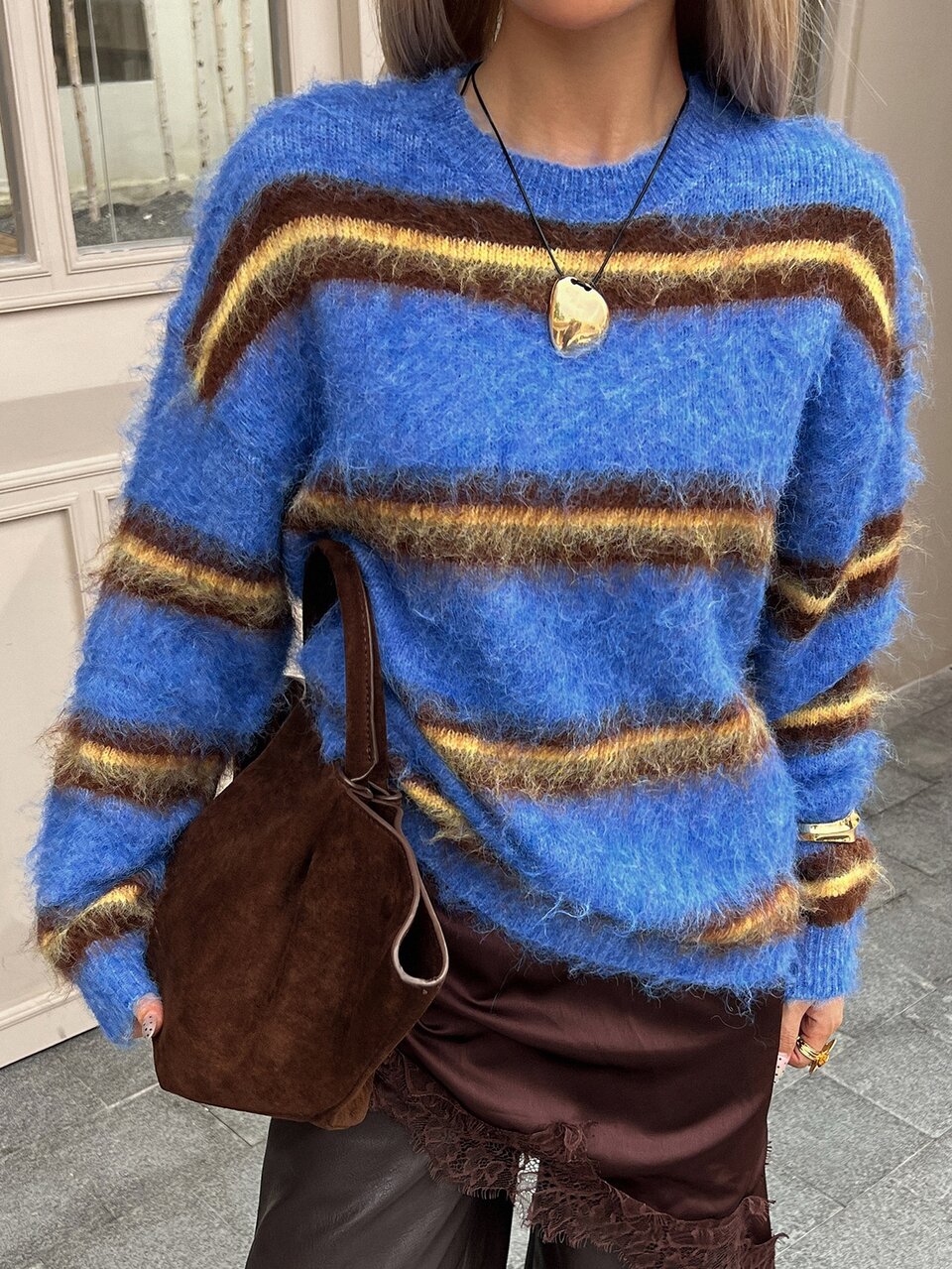 Women's Round Neck Striped Loose Casual Sweater