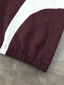 Manfinity Hypemode Men's Colorblock Long Sleeve Half-Zip Loose Casual Streetwear Jacket Vacation Sports White And Burgundy Fall - Multicolor - View 6