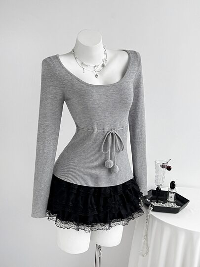 Elamini Women's Solid Color Casual Versatile Daily Wear Long Sleeve Sweater
