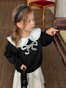 DAZY Infant/Toddler (Girl) Round Neck Long Sleeve Bow Sweatshirt - Black - View 5