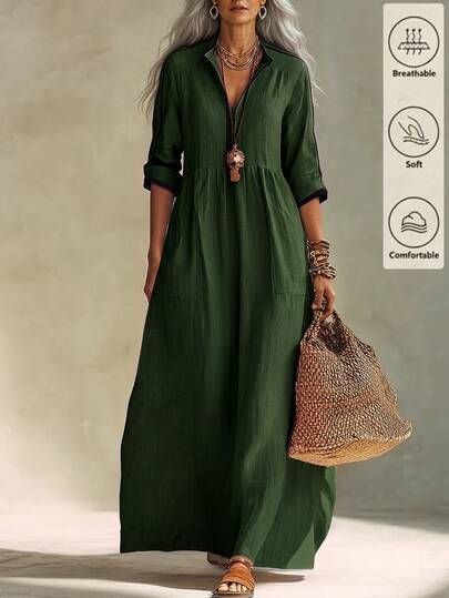 Holdful Holdful Ladies Woven Leisure Holiday Autumn Long Dress