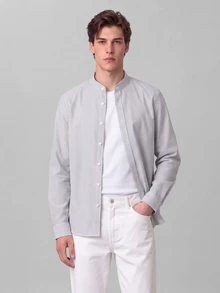 Colvenic Áo sơ mi nam kẻ sọc phong cách thường ngày đa năng mặc hằng ngày - Màu xanh lam - Xem 5