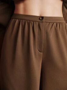 Anewsta Essential Autumn Outing & Shopping Woven Polyester Loose Straight Leg Pants, Lengthening Effect - Brown - View 2