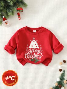 SHEIN 中性嬰兒男/女童、幼兒秋冬可愛毛巾刺繡聖誕衛衣針織上衣，嬰兒聖誕服飾/衛衣 - 酒紅色 - 查看 3