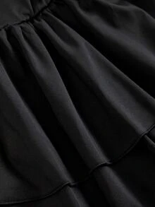 Girlism 青少年女孩秋冬黑色長袖高領百褶腰復古洋裝，適合秋冬穿搭童裝 - 黑色 - 查看 7