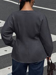 Muchica 秋冬深灰色收腰休閒優雅女款夾克，適合同事辦公、晚宴、正式派對，提供標準碼與大尺碼 - 深灰色 - 查看 2