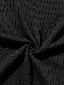 SHEIN 黑色羅紋針織女款兩件套：長版開襟外套 + 單排扣細肩帶貼身迷你裙，休閒居家服 - 黑色 - 查看 8