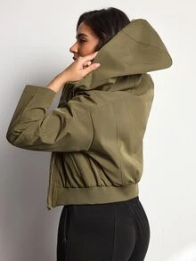 Easithlete Easithlete Jaket Pendek Wanita untuk Penerbangan, Berkerah Tegak dan Berkerudung, Kasual dan Serbaguna untuk Perjalanan Sehari-hari - Dark Green - View 2