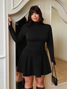 GalTyme 黑色大尺碼女款萬聖節服裝，Velma Cosplay 套裝，大尺碼 2 件套 - 黑色 - 查看 4