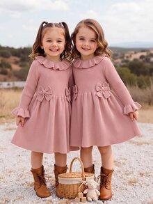 SHEIN Baby Girl Bowknot Decor Casual Daily Summer Knit Dress - Pink - View 7