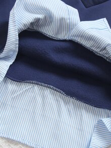 SHEIN 女童海軍藍 2 合 1 條紋 Polo 領半開鈕扣長袖運動衫 + 直筒寬腿褲 2 件式休閒套裝，學院風配色 - 彩色 - 查看 8