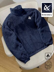 Daypath 1件男士套頭衛衣，深灰色抓絨內裡，刺繡設計，大膽個性，適合室內外穿著，休閒、運動、通勤、返校、度假，送給男朋友/丈夫的理想禮物，情侶穿搭 - 藏蓝色 - 查看 1