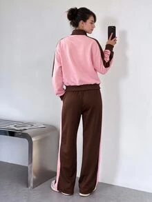 Sovereign Charm Sovereign Charm Women's Colorblock Long Sleeve Top And Pants Casual Daily Sports Set - Multicolor - View 2