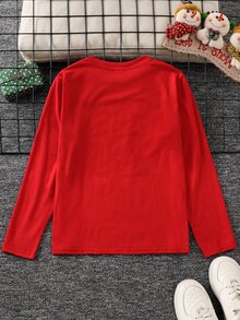 Kids Tween Boys Casual Letter Print Red Long-Sleeve T-Shirt Suitable For The Fall Back-To-School Season Christmas Birthday Party, Taking Photos - Red - View 3
