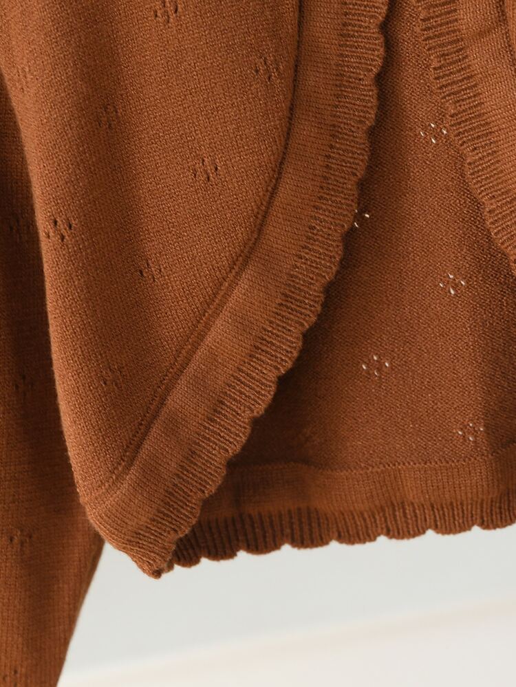 Elladie kids Baby Girls White Cute Elegant Cardigans, Autumn Long Sleeve Soft Knit Lightweight Shrugs With Bow, Solid Color Outerwear For Party, Daily Wedding Wear - Coffee Brown - View 8