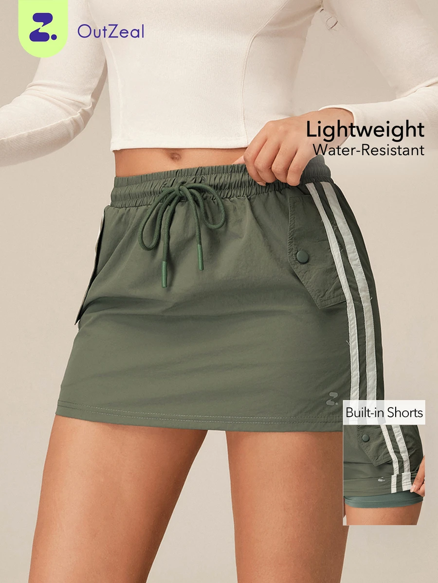 OutZeal Women Outdoor Skirt Workout Gym Water-Resistant Lightweight Drawstring Waist Summer Outdoor Bottom - Army Green - View 1